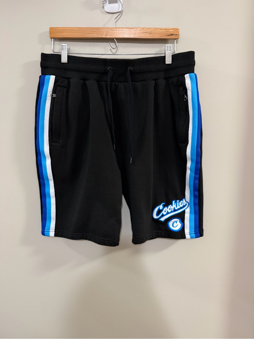Cookies Men's Black Puttin In Work Athletic Shorts with Blue Side Stripes. XL